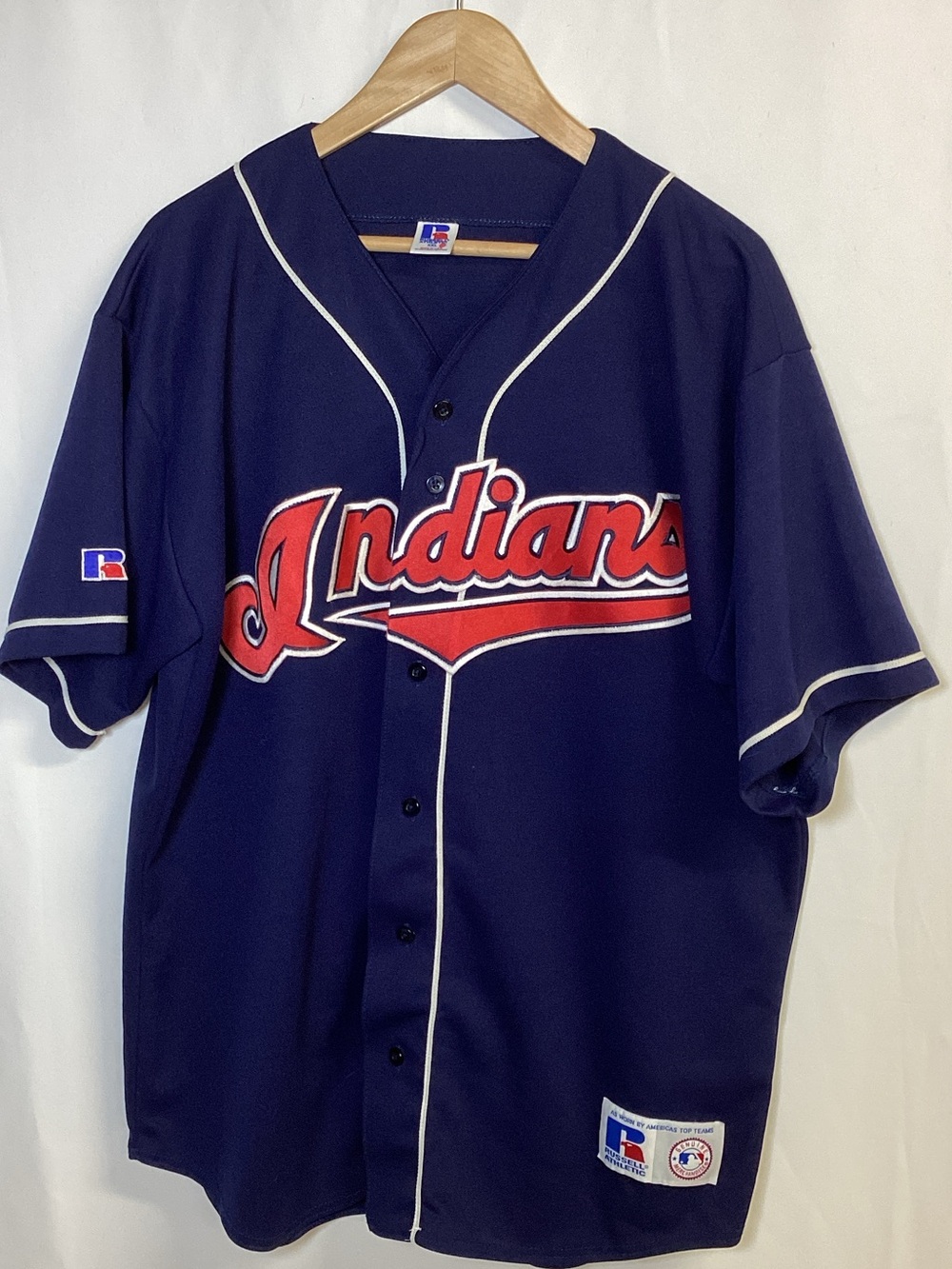 Vintage 90s Cleveland Indians Baseball Jersey Button Up Shirt Size XXL